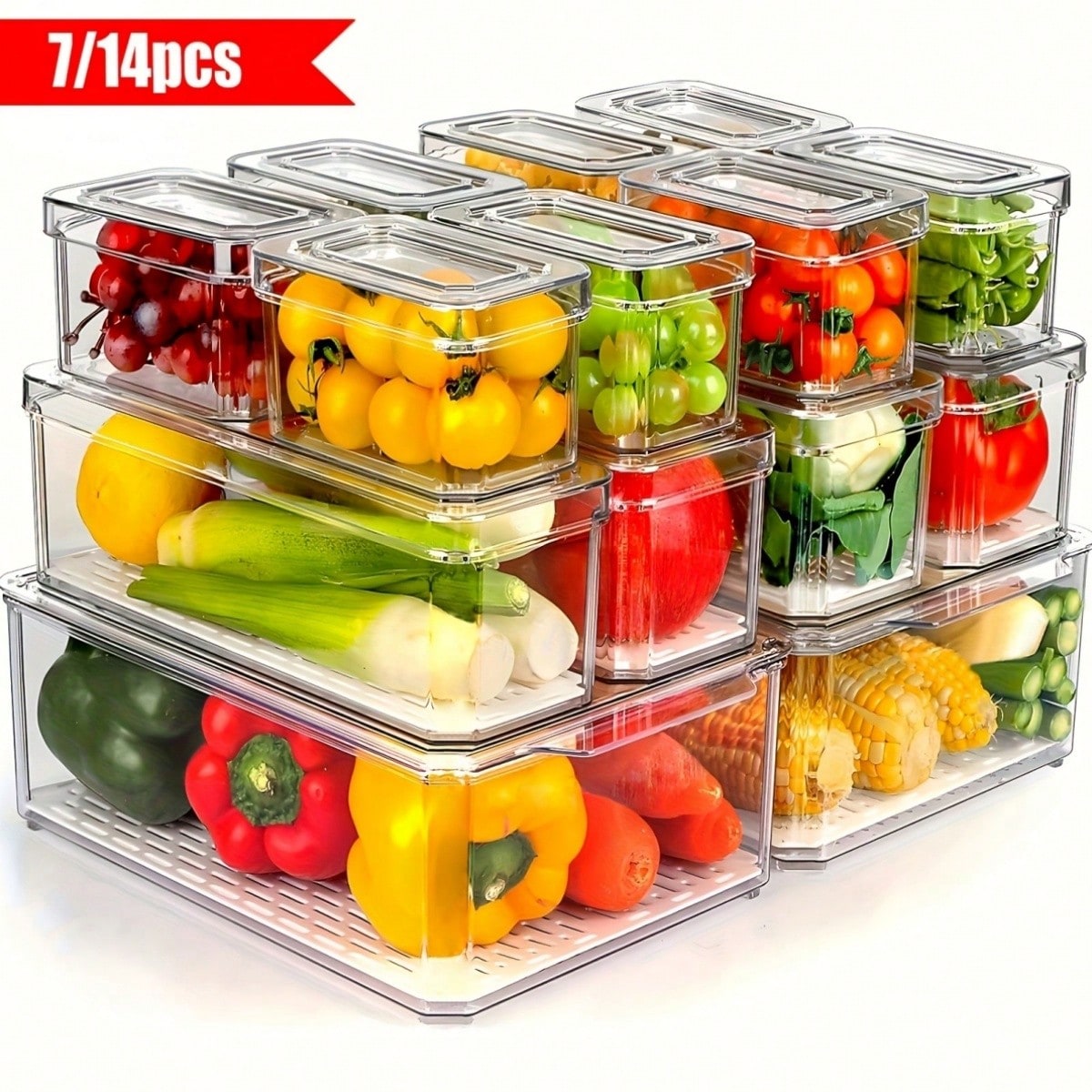 Food Storage Stackable Containers - Paquete de 7/14 contenedores organizadores apilables