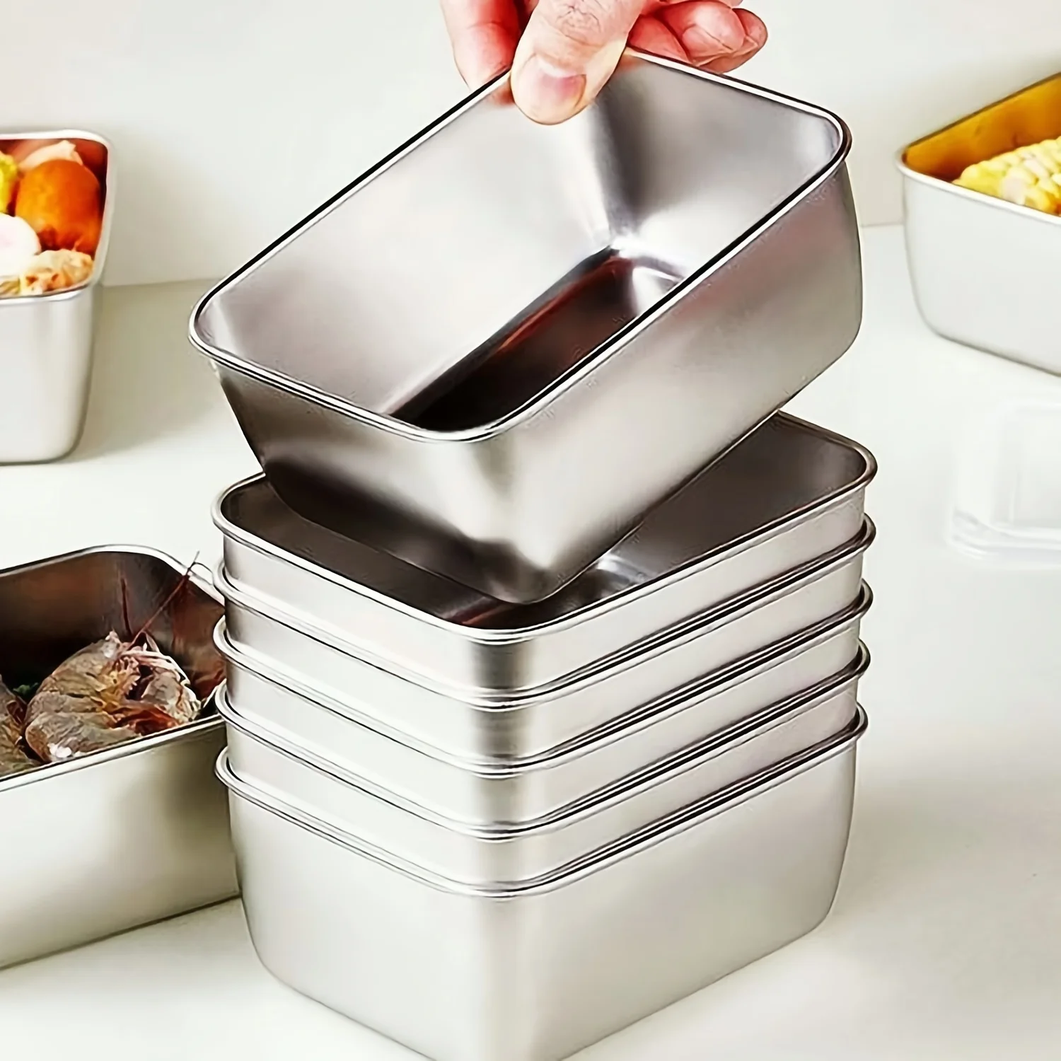 Food Storage Stackable Containers - Juego de recipientes de acero inoxidable