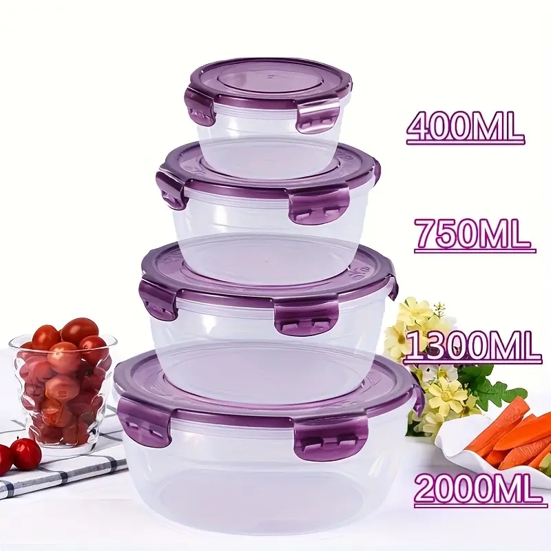 Food Storage Box Set - 4 Recipientes de Plástico para Almacenamiento