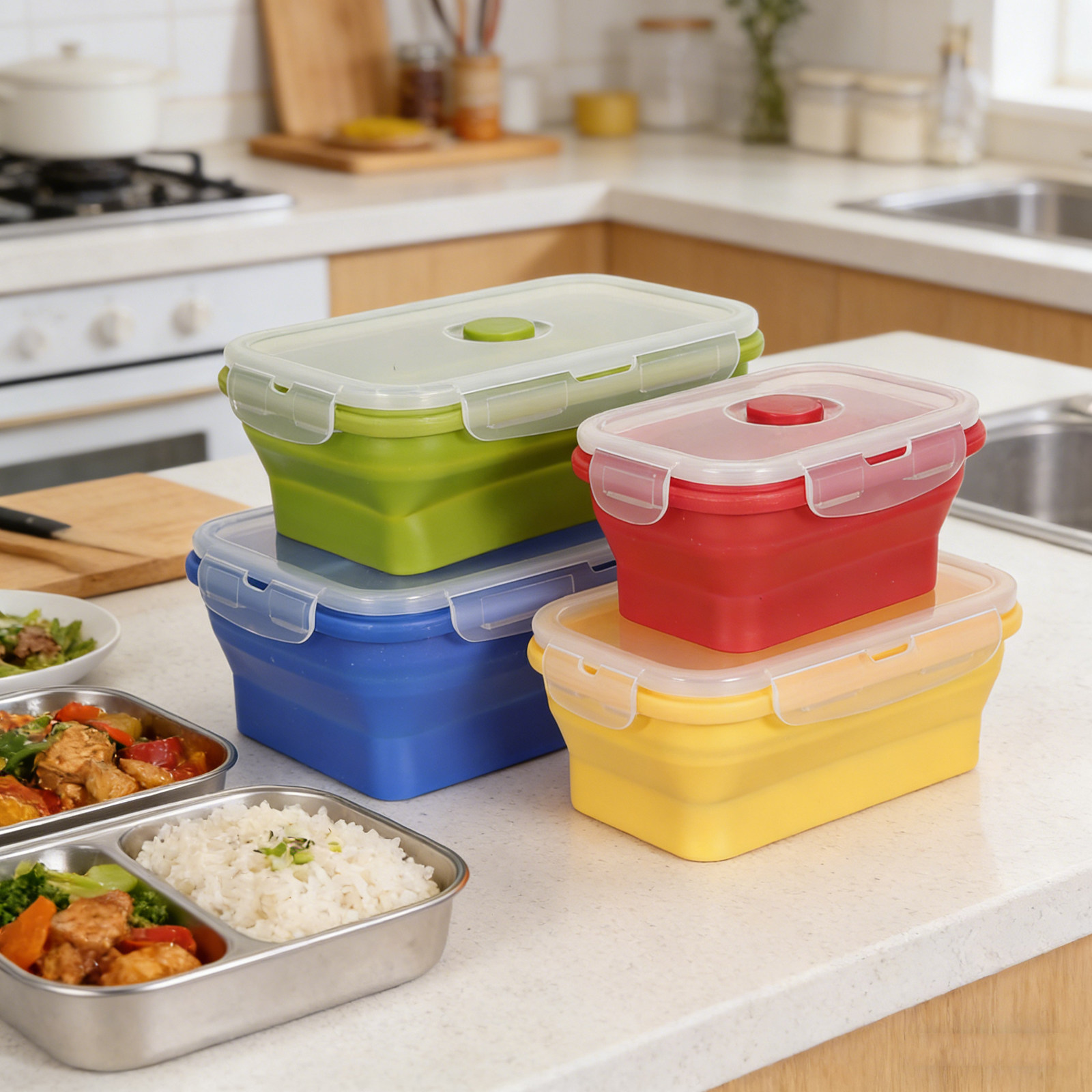 4 piezas de recipientes de sil - Food Storage Stackable Containers reseña y precio